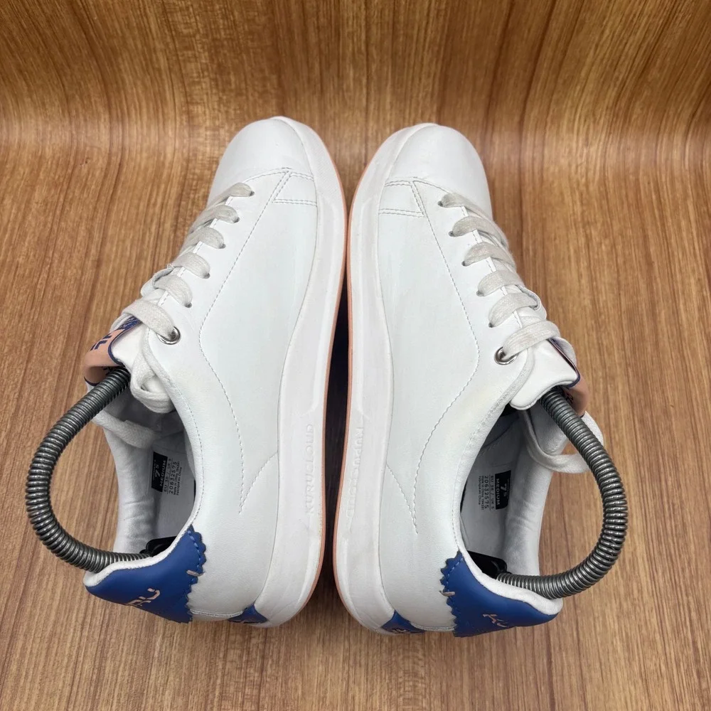 Kuru Roam Sneakers Women 7.5 White Blue Leather Orthopedic Comfort Low Top Shoes